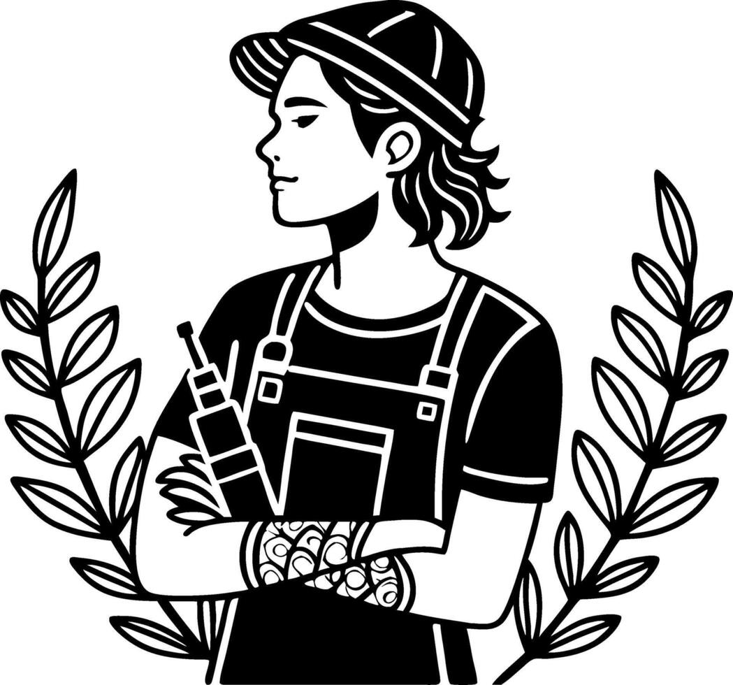 Tattoo Artist Illustration with Floral Elements Perfect for Tattoo Design and Coloring Books vector