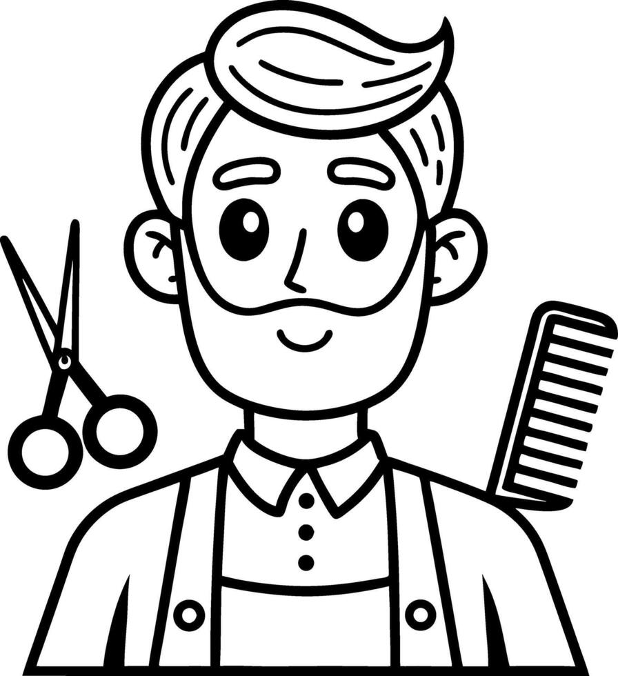Barber Character with Scissors and Comb Perfect for Tattoo Design and Coloring Pages vector