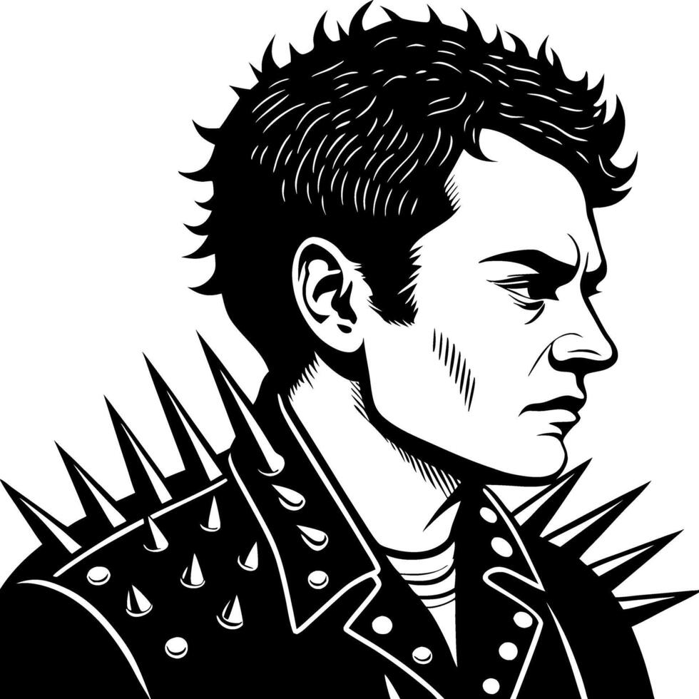 Punk Rocker with Spiked Jacketic Style Illustration for Tattoos and Merchandise vector
