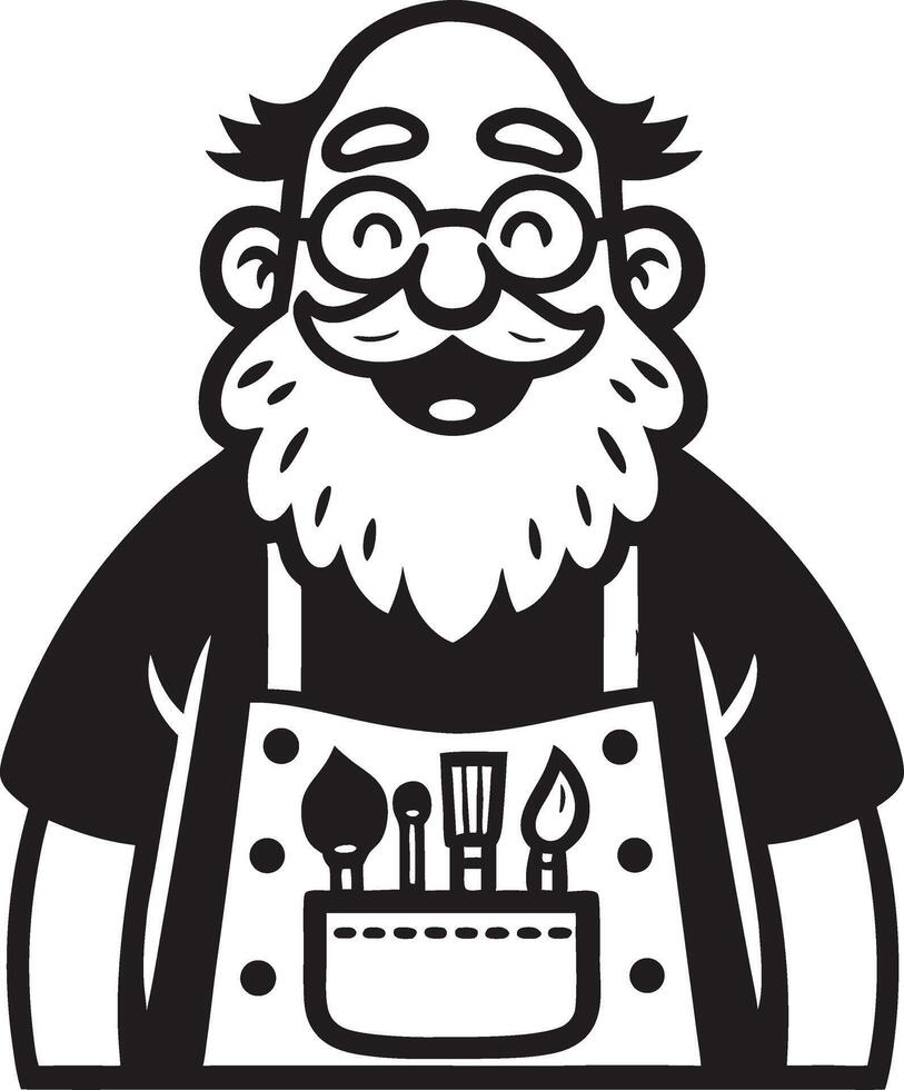 Cheerful Artist Character with Beard Wearing Apron and Holding Painting Tools Art vector