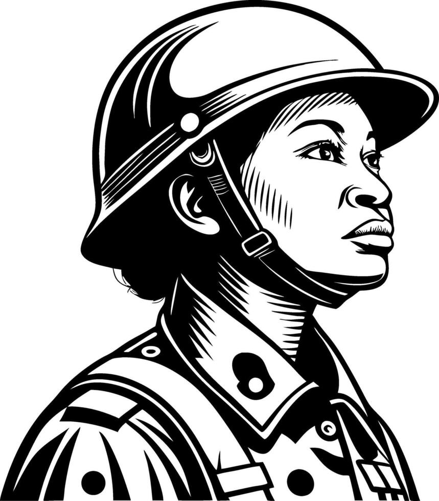 Portrait of a Strong Female Soldier in Helmet Inspiring Empowerment and Courage vector