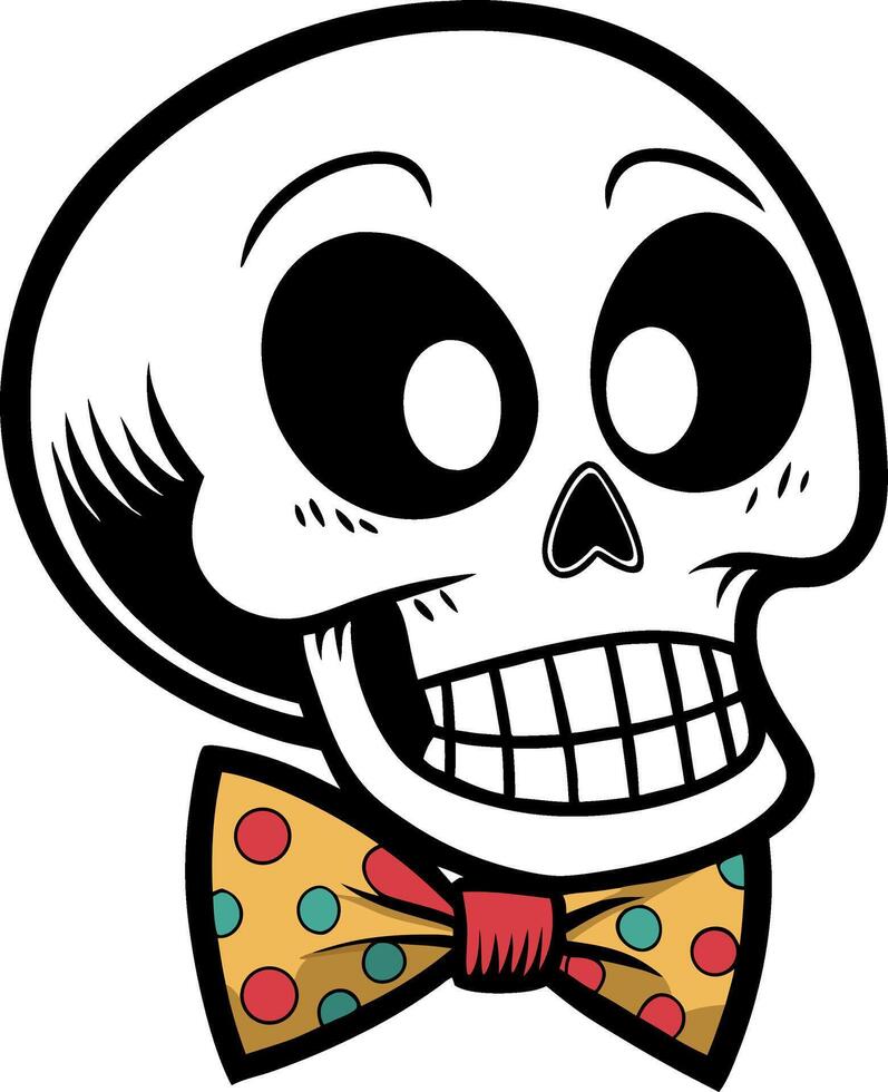 Cartoon Skull Character with Colorful Polka Dot Bow Tie for Fun Illustrative Designs vector
