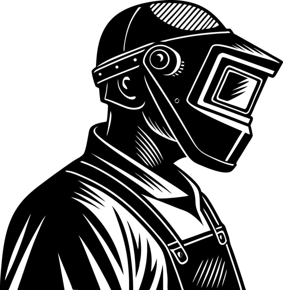 Detailed Portrait of a Welder in Protective Gear for Fabrication and Metalworking Projects vector