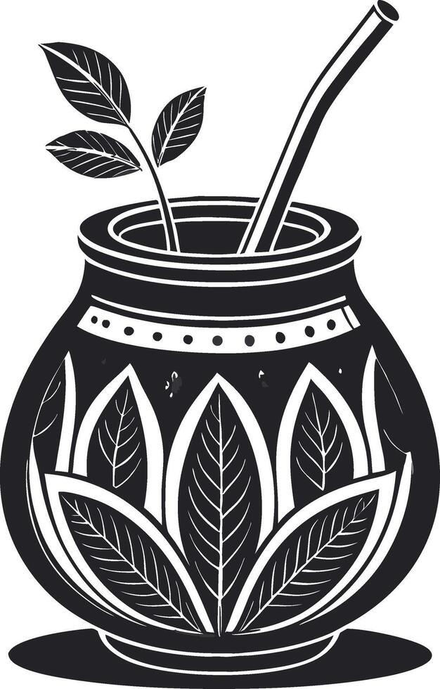 Traditional Mate Gourd with Straw and Fresh Leaves Ideal for Beverage Illustrations vector