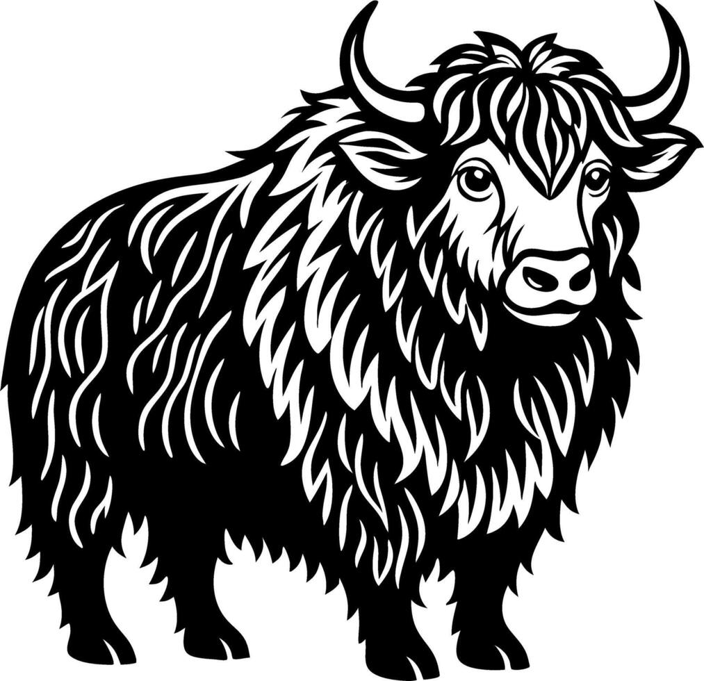 Detailed Illustration of a Highland Cow with Flowing Fur Ideal for Print and Design Projects vector