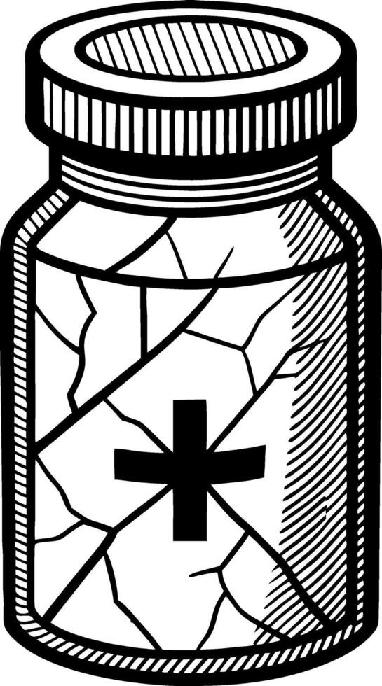 Cracked Vintage Medicine Bottle with Cross Symbol for Tattoo Design and Graphic Projects vector