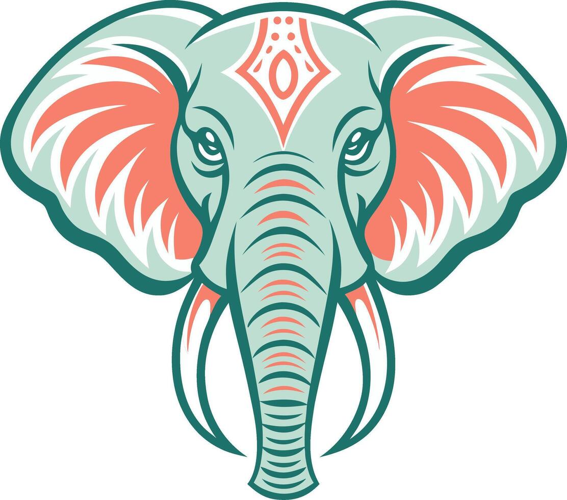 Stylized Elephant Head Graphic with Vibrant Colors and Intricate Patterns for Tattoo and Art vector