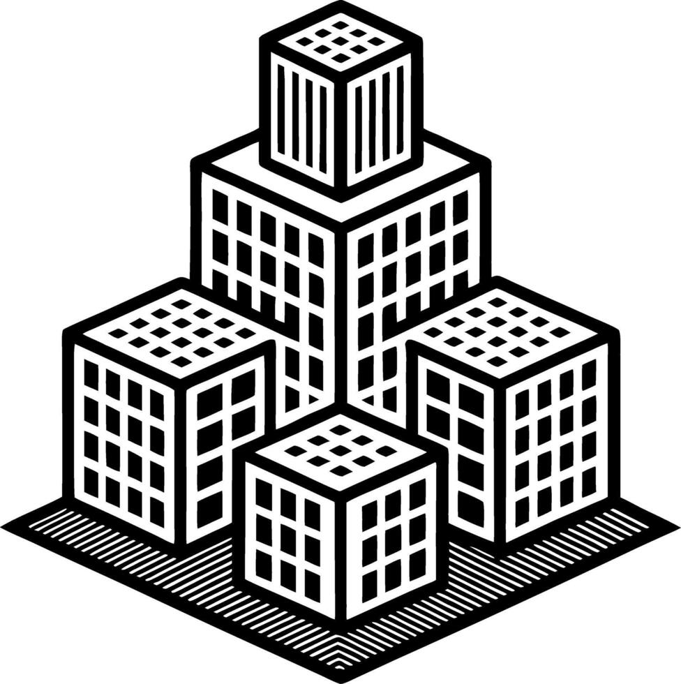 Three Dimensional City Skyline with Stylized Buildings for Urban Design and Architecture Art vector