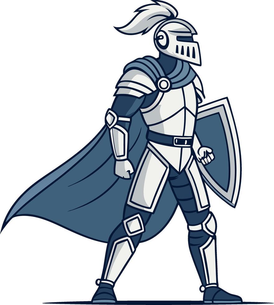 Brave Knight in Armor with Shield and Cape for Fantasy Design and Illustration vector
