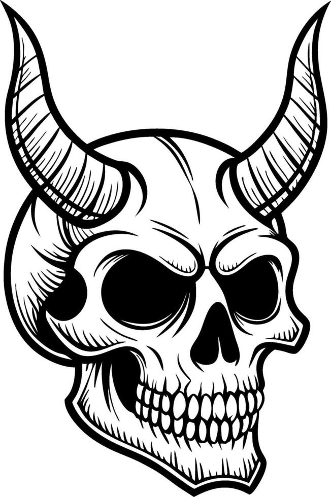 Horned Skull Illustration for Tattoo Design and Graphic Art Projects vector