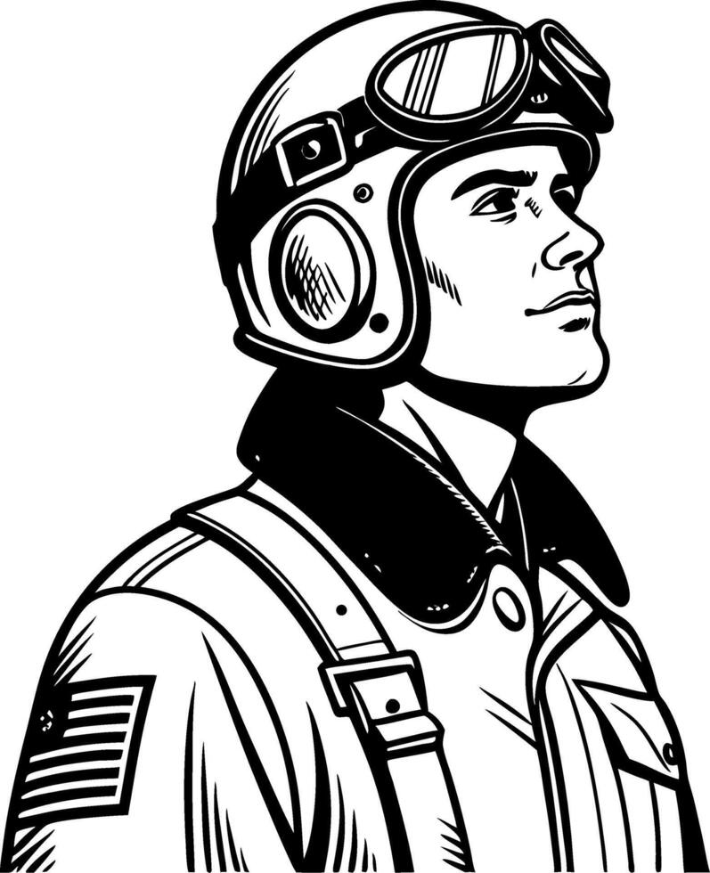 Vintage Pilot Portrait with Goggles and Flight Jacket Illustration for Tattoo Design vector
