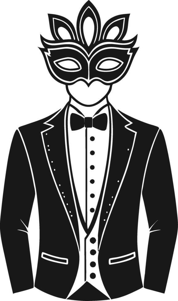 Elegant Man in Tuxedo with Decorative Mask Ideal for Carnival or Masquerade Themed Events vector