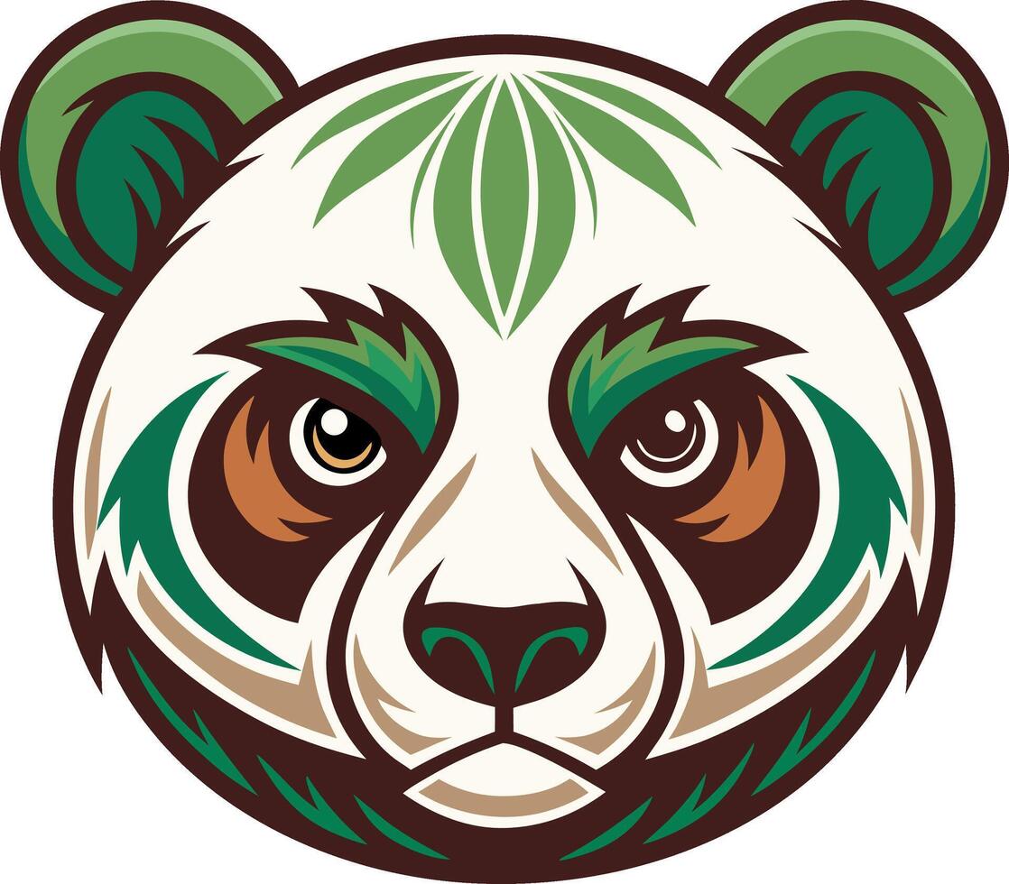 Panda Face Illustration with Vibrant Green and Brown Details for Nature-Themed Designs vector