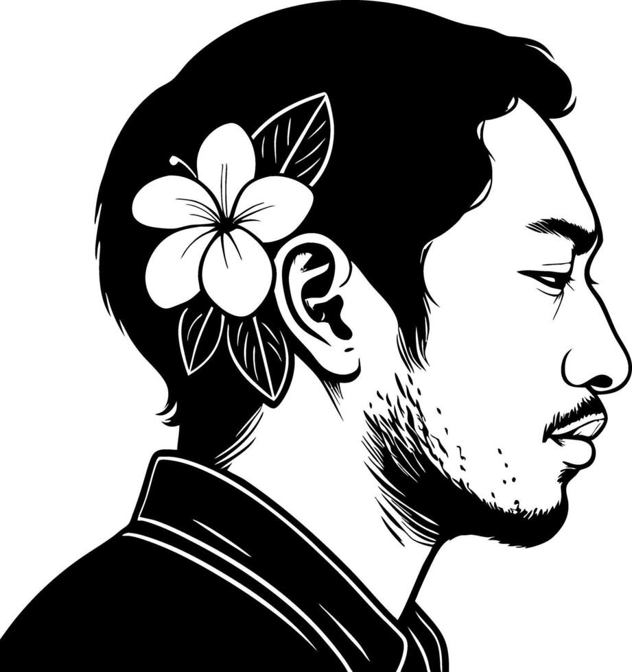 Profile Illustration of a Man with Flower and Leaves Design for Tattoos and Artwork vector
