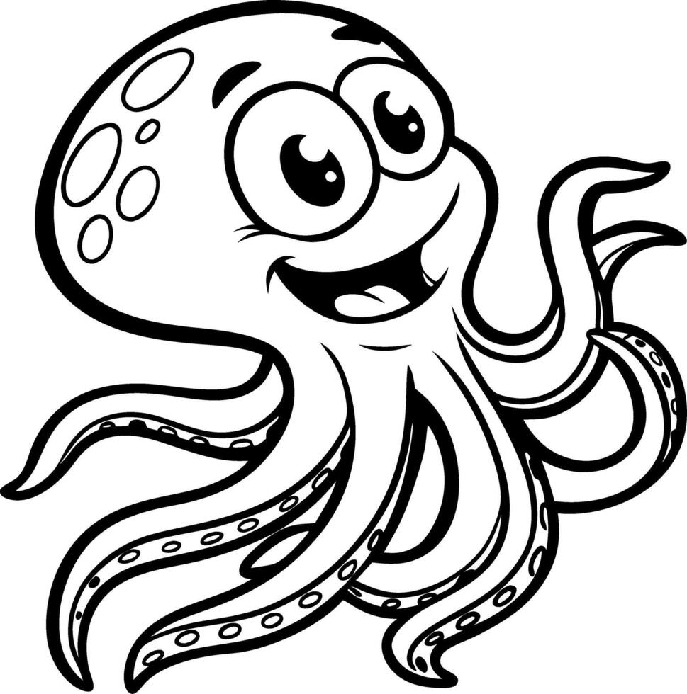 Cute Cartoon Octopus Character for Coloring Book and Tattoo Designs vector