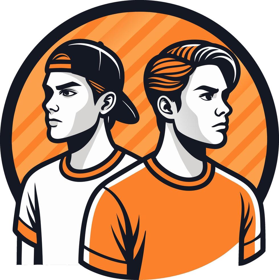 Stylish Youthful Character Design Featuring Two Boys in Casual Apparel and Modern Hairstyles vector