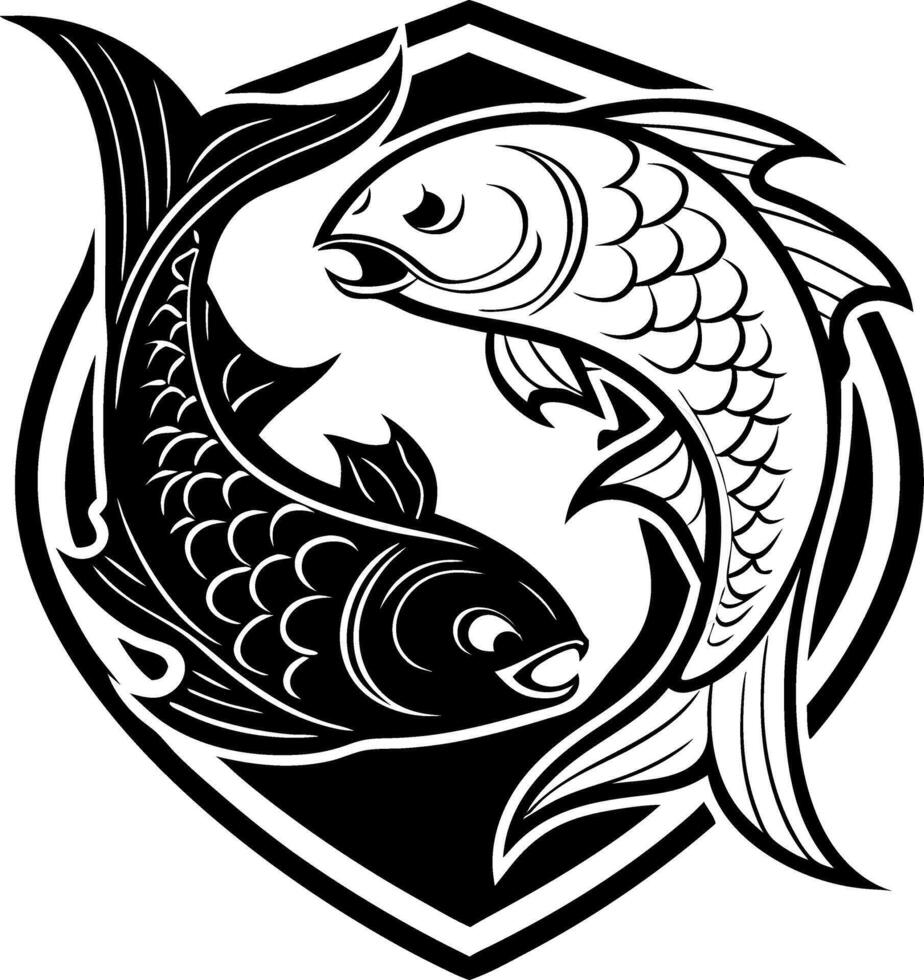 Stylized Yin Yang Koi Fish Emblem Design Perfect for Tattoos and Artwork vector