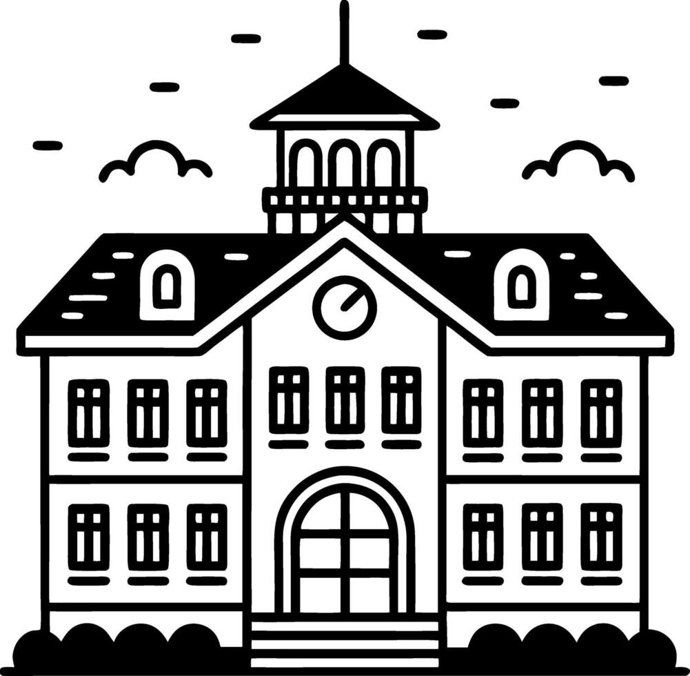 Charming Schoolhouse Illustration with Tower and Clock Ideal for Education Projects and Crafts vector