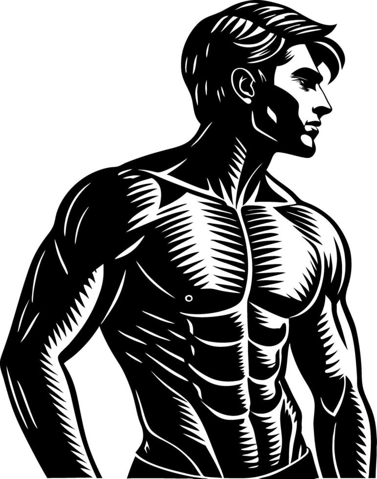 Stylized Black and White Male Muscular Silhouette Perfect for Fitness Branding and Artwork vector