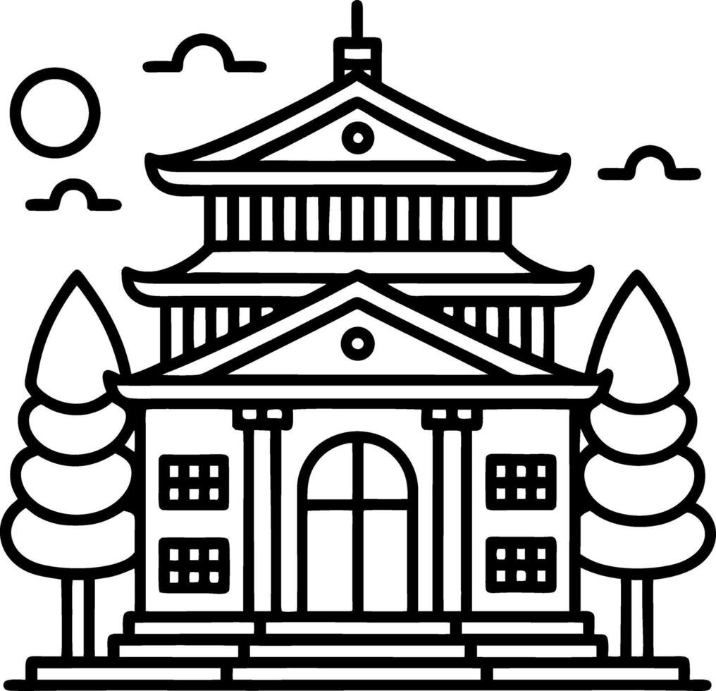 Traditional Asian Architecture Illustrative Design for Tattoo Coloring Pages and Crafts vector