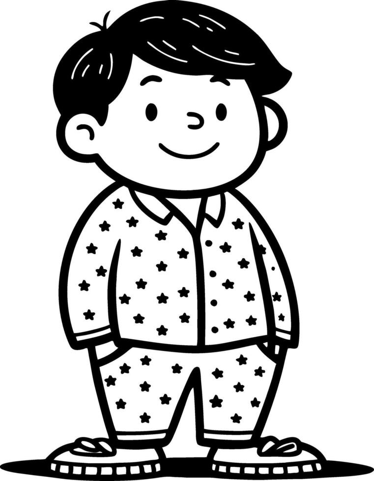 Cute Cartoon Boy in Star Printed Pajamas Smiling Cartoon Character Design for Kids Activities vector