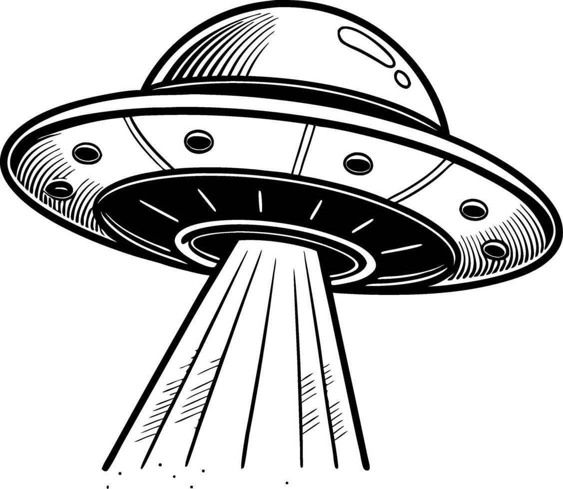 UFO Flying Saucer with Beam of Light Illustration Perfect for Tattoo Design and Merchandise vector