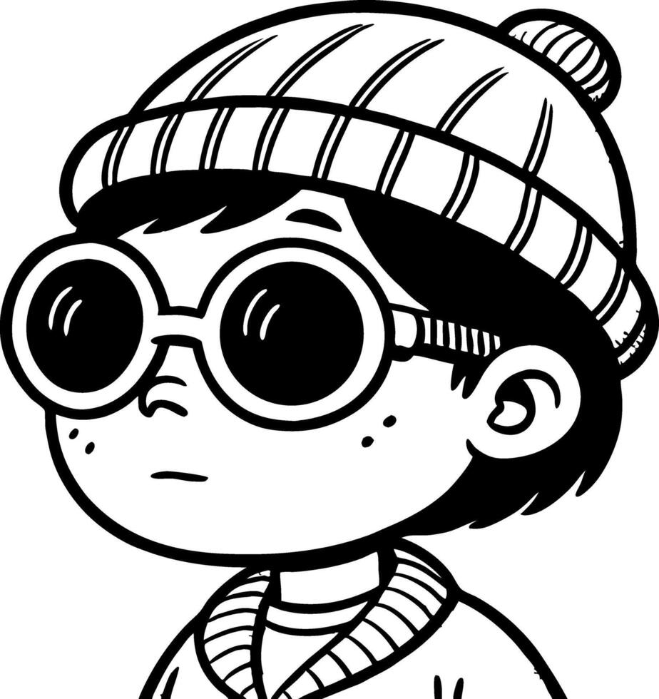Cute Kid with Beanie and Sunglasses Character Design for Coloring Books and Illustrations vector