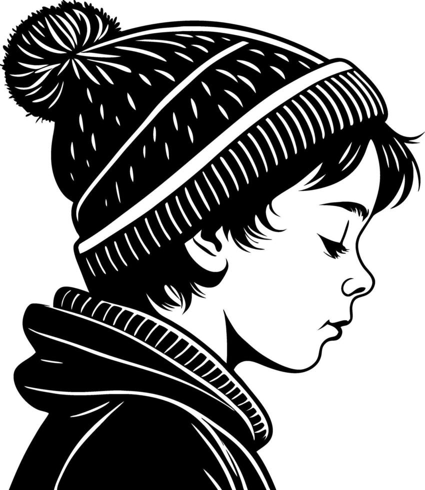 Profile of a Thoughtful Boy Wearing a Knitted Beanie and Hoodie for Creative Design Inspiration vector