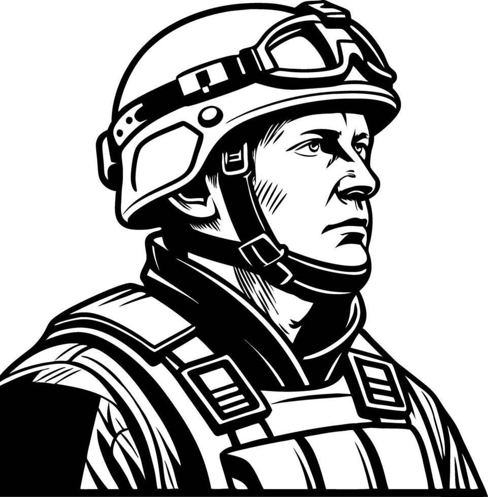 Soldier Portrait Illustration Military Helmet Tactical Gear Art Design vector