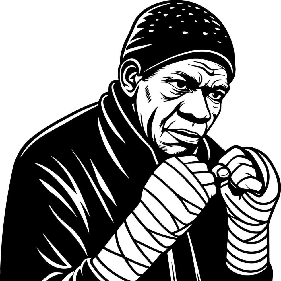 Boxer Ready for Fight Emphasizing Strength and Determination in Bold Black and White Design vector