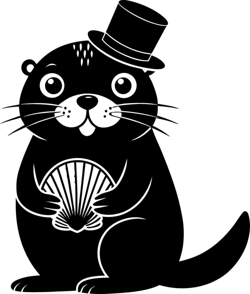 Cute Cartoon Otter Wearing a Hat Holding a Seashell Perfect for Kids Illustrations and Designs vector