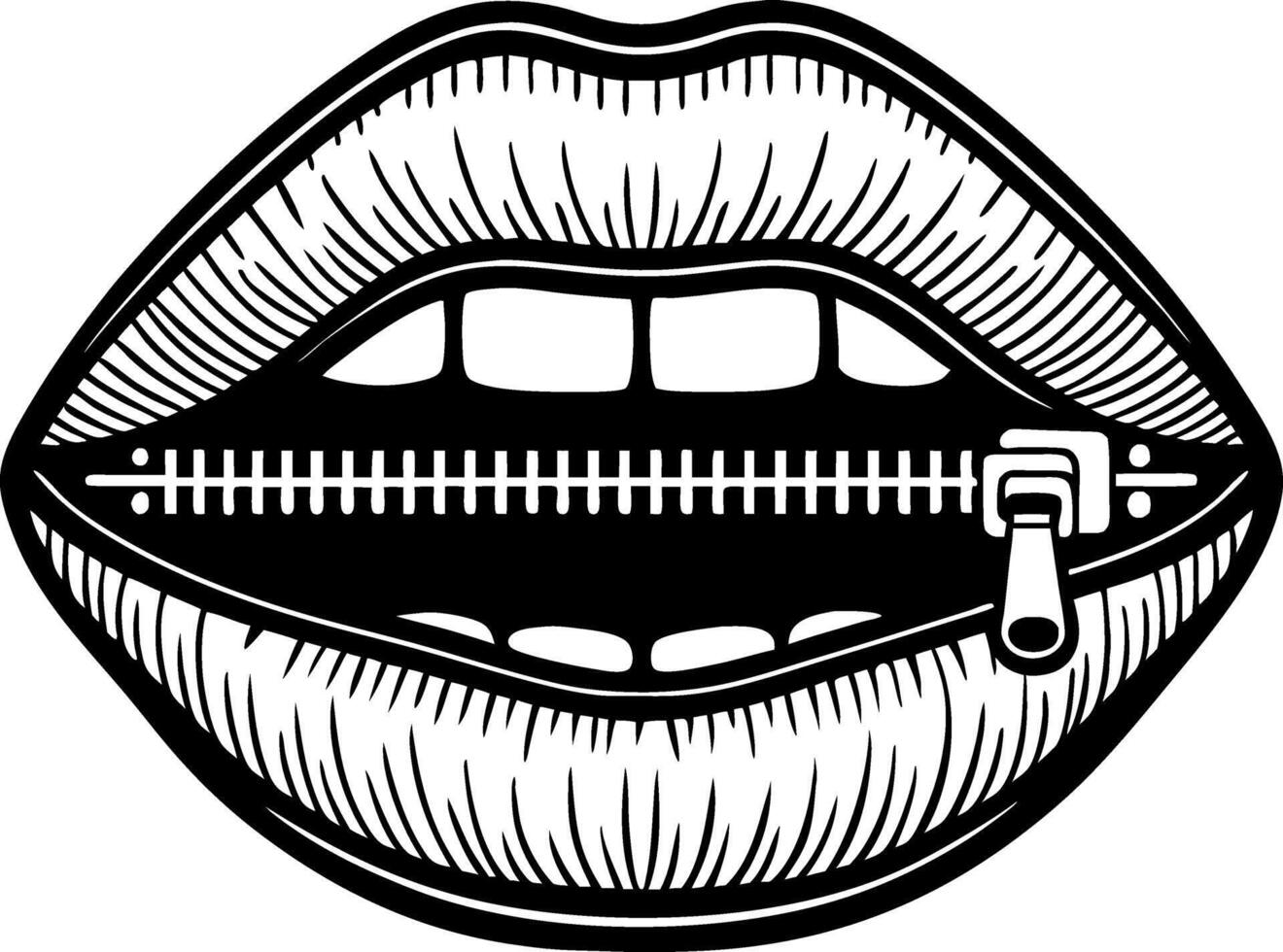 Artistic Illustration of Zippered Lips Symbolizing Secrets and Expression for Tattoo and Design vector
