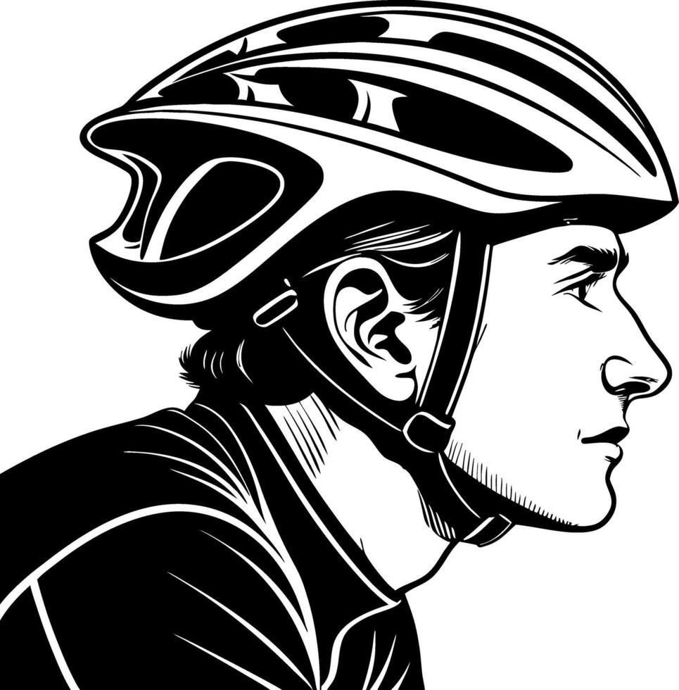 Detailed Side Profile of a Cyclist Wearing a Helmet Ideal for Fitness Promotions and Artwork vector