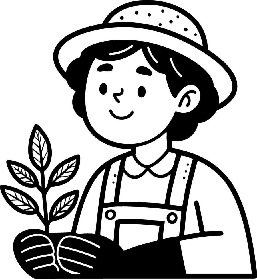 Gardener Holding New Plant Growing in Hands Wearing Gloves in a Fun Cartoon Style vector