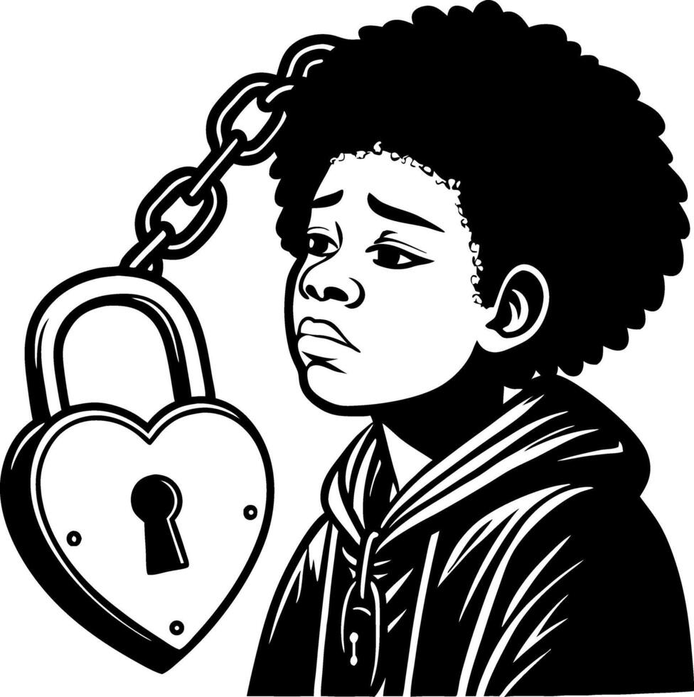 Emotional Portrait of a Young Person with Heart Lock Symbolizing Vulnerability and Protection vector