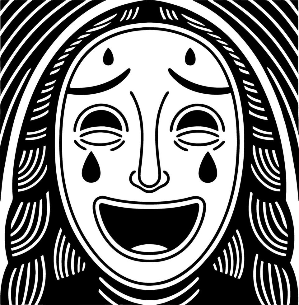 Expressive Laughing Mask Design with Teardrops for Tattoo and Illustration Projects vector