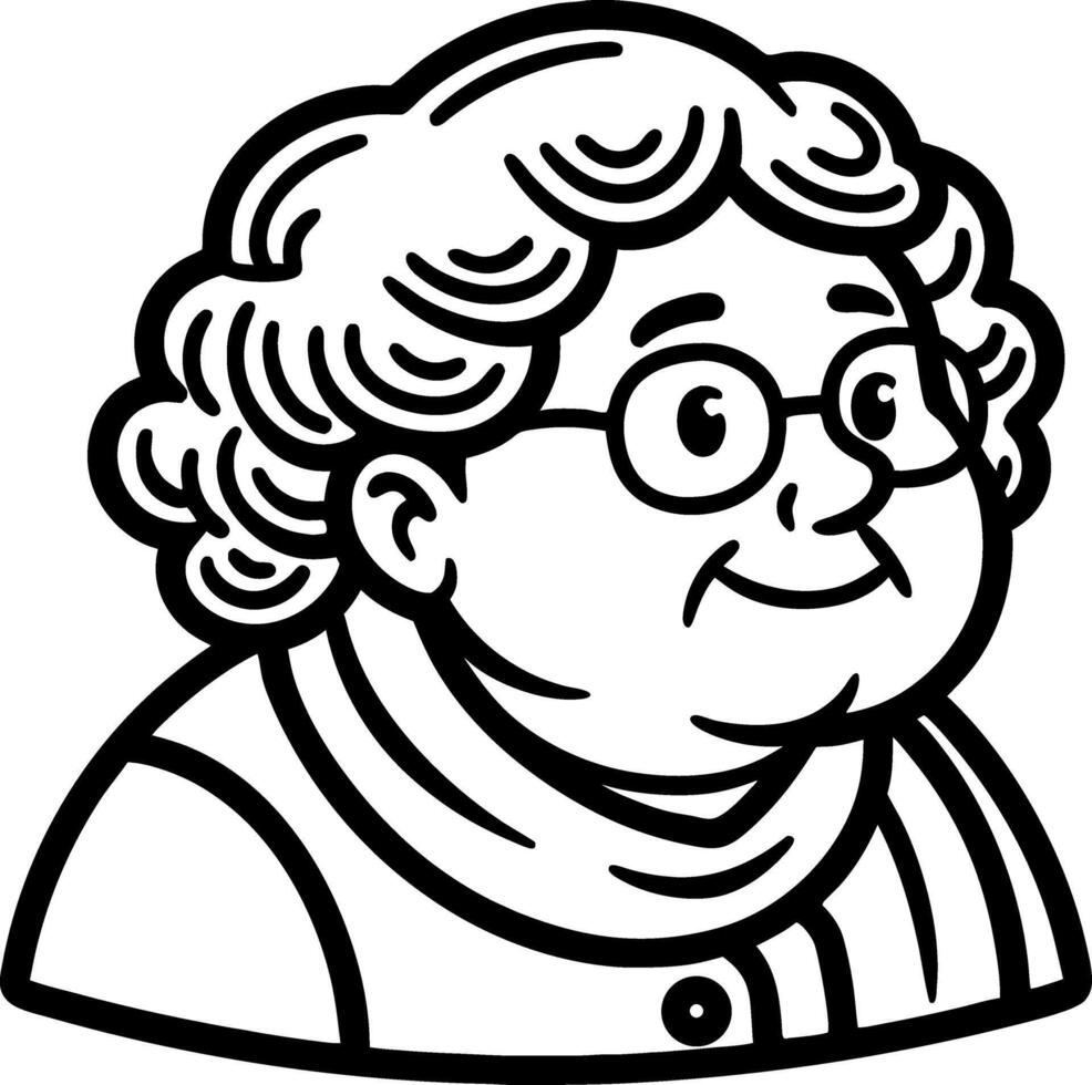 Charming Cartoon Granny Character Portrait for Coloring Pages and Fun Illustrations vector