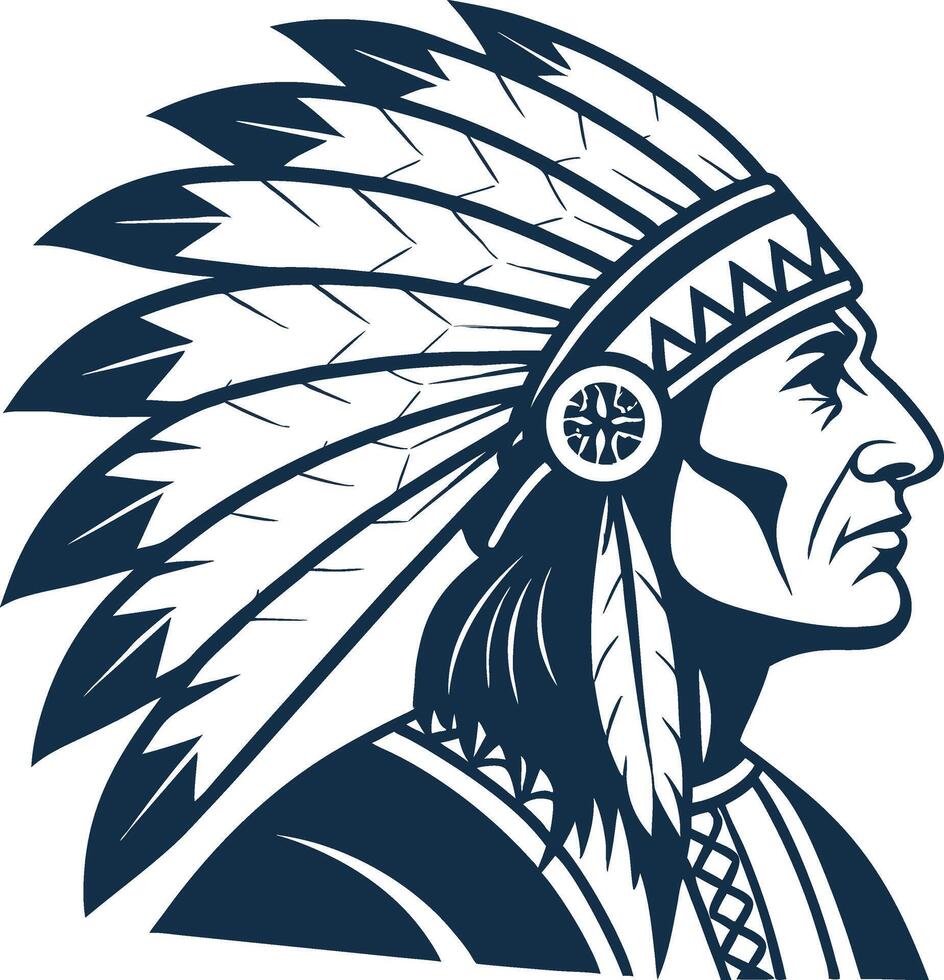 Native American Chief with Feathered Headdress Illustration for Cultural Designs vector