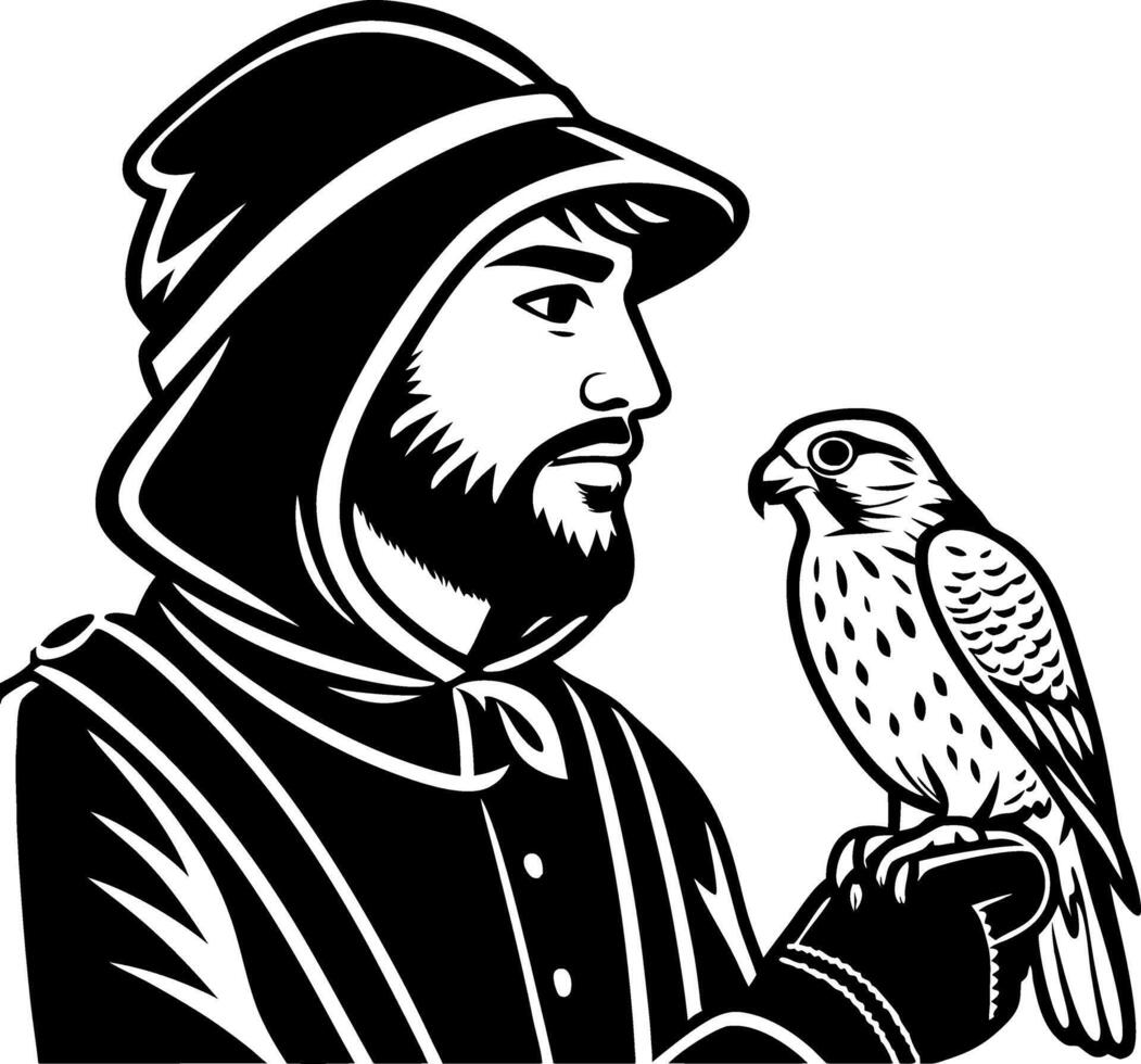 Medieval Falconer with Bird of Prey Illustration for Historical Designs and Tattoos vector