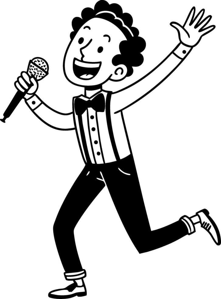 Energetic Singing Performer in Tuxedo With Microphone Cartoon Illustration vector