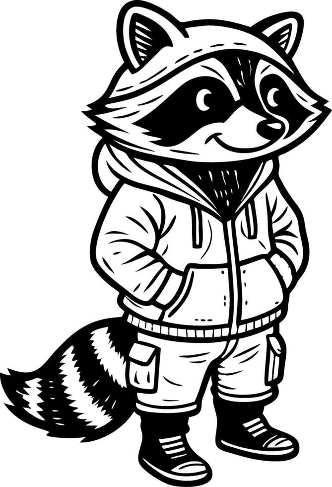 Cute Cartoon Raccoon Character in Hoodie and Sneakers for Kids Design and Fun Illustrations vector