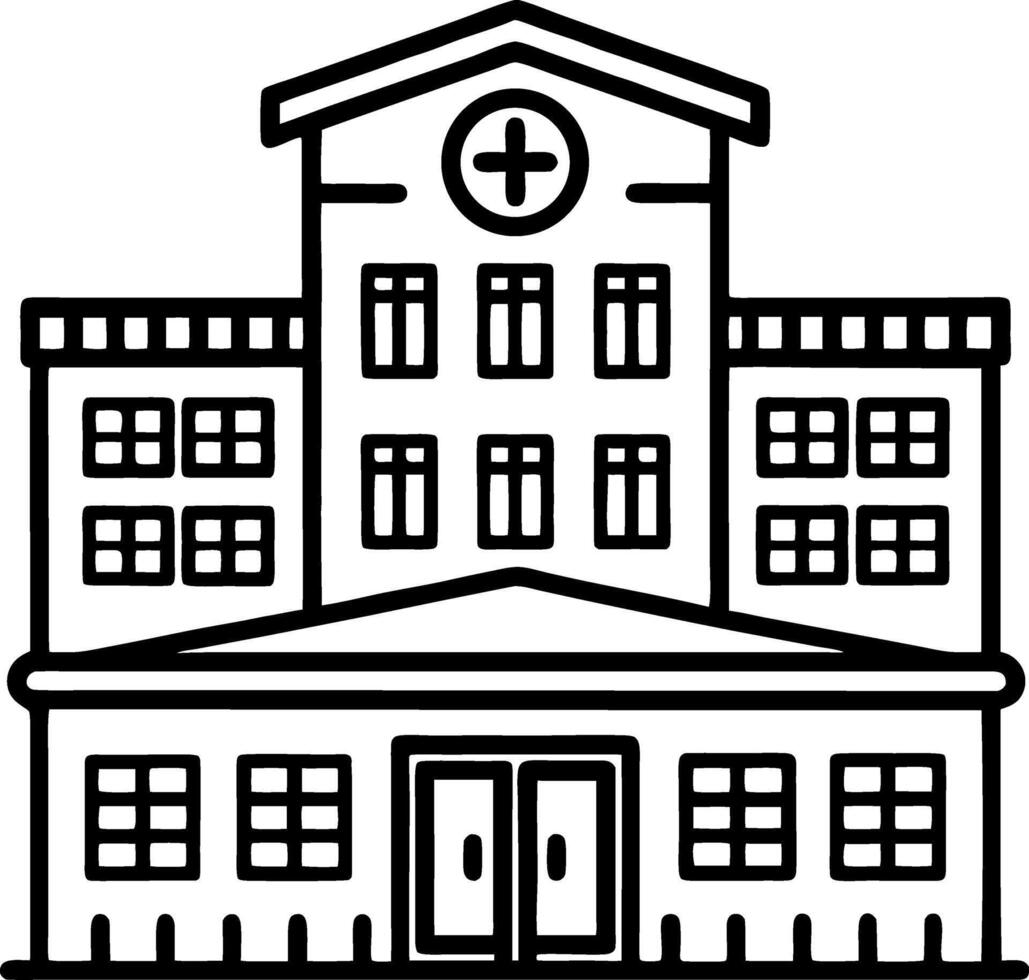Detailed Outline of a Classic Hospital Building Ideal for Medical and Health Themes vector