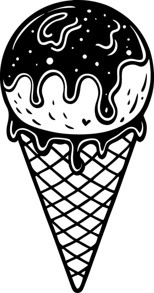 Delicious Hand-Drawn Ice Cream Cone with Dripping Chocolate Topping for Fun Designs vector