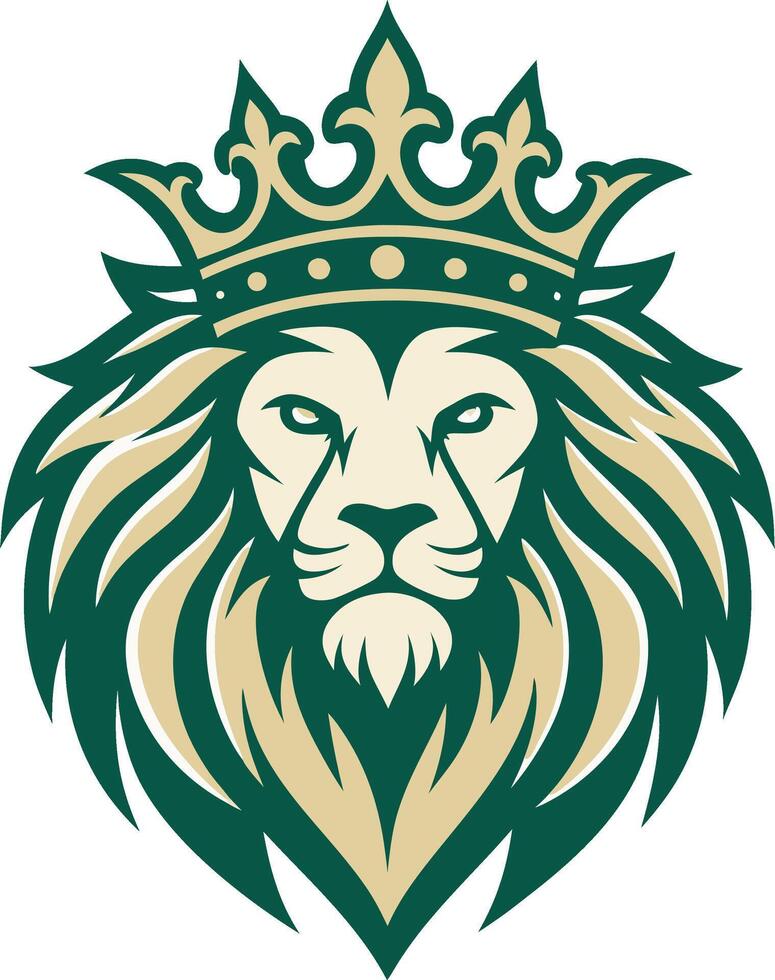 Majestic Lion Head with Crown Emblem Ideal for Tattoos and Logo Designs vector