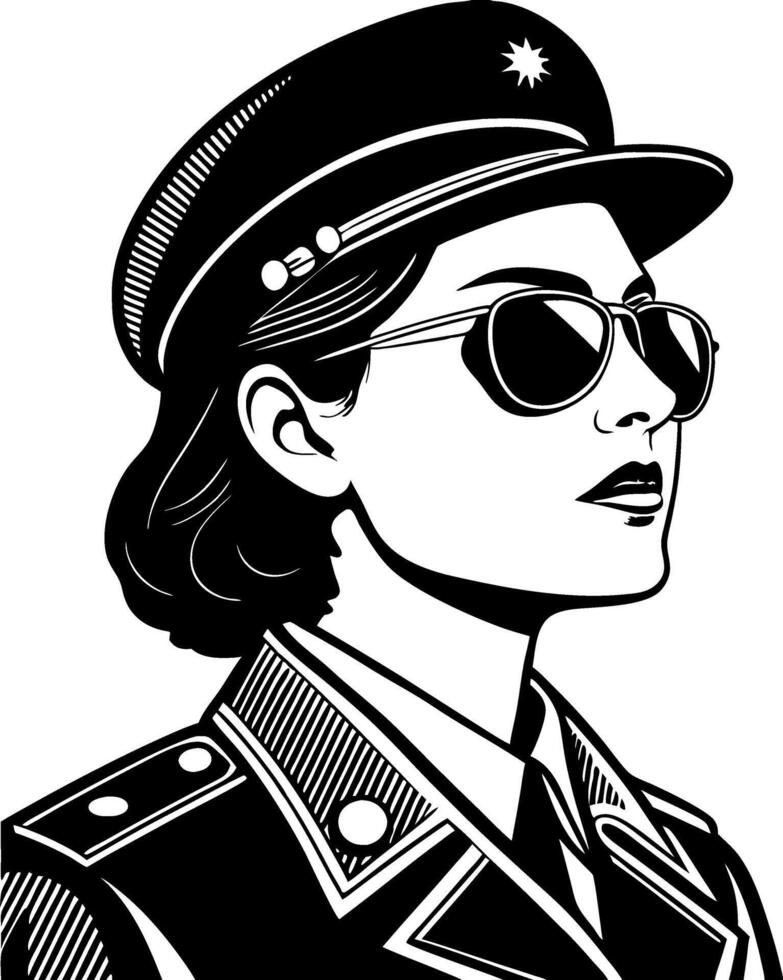 Stylish Female Officer Wearing Sunglasses Illustration for Fashion and Tattoo Design vector