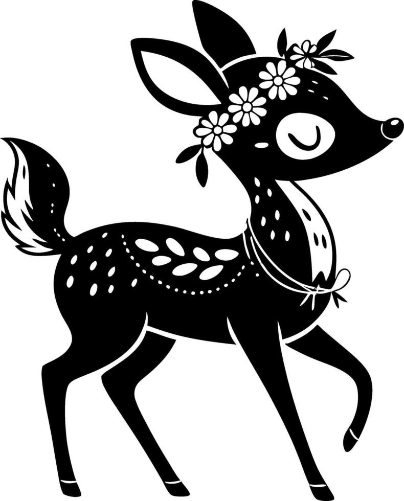 Charming Floral Adorned Deer Illustration for Kids Decor and Nature Themed Crafts vector