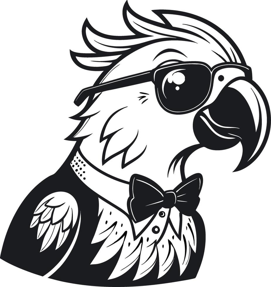 Stylish Parrot Illustration with Sunglasses and Bow Tie Ideal for Tattoo and Graphic Design vector