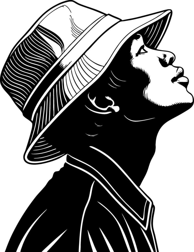 Stylized Silhouette of Man in Hat Looking Upward for Artistic Projects and Designs vector