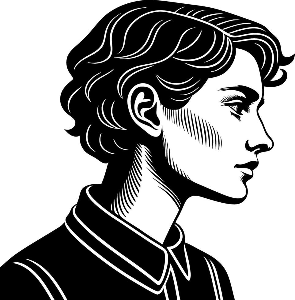 Elegant Female Silhouette in Profile with Short Curly Hair for Creative Design Projects vector