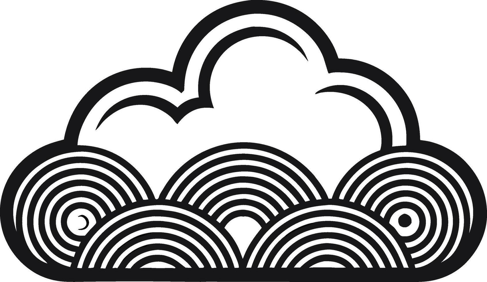 Stylized Cloud Design with Layered Curved Lines Ideal for Tattoos and Coloring Pages vector